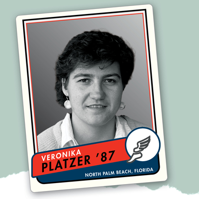 trading card with Veronika Platzer ’87, North Pall Beach, Florida, and winged foot icon