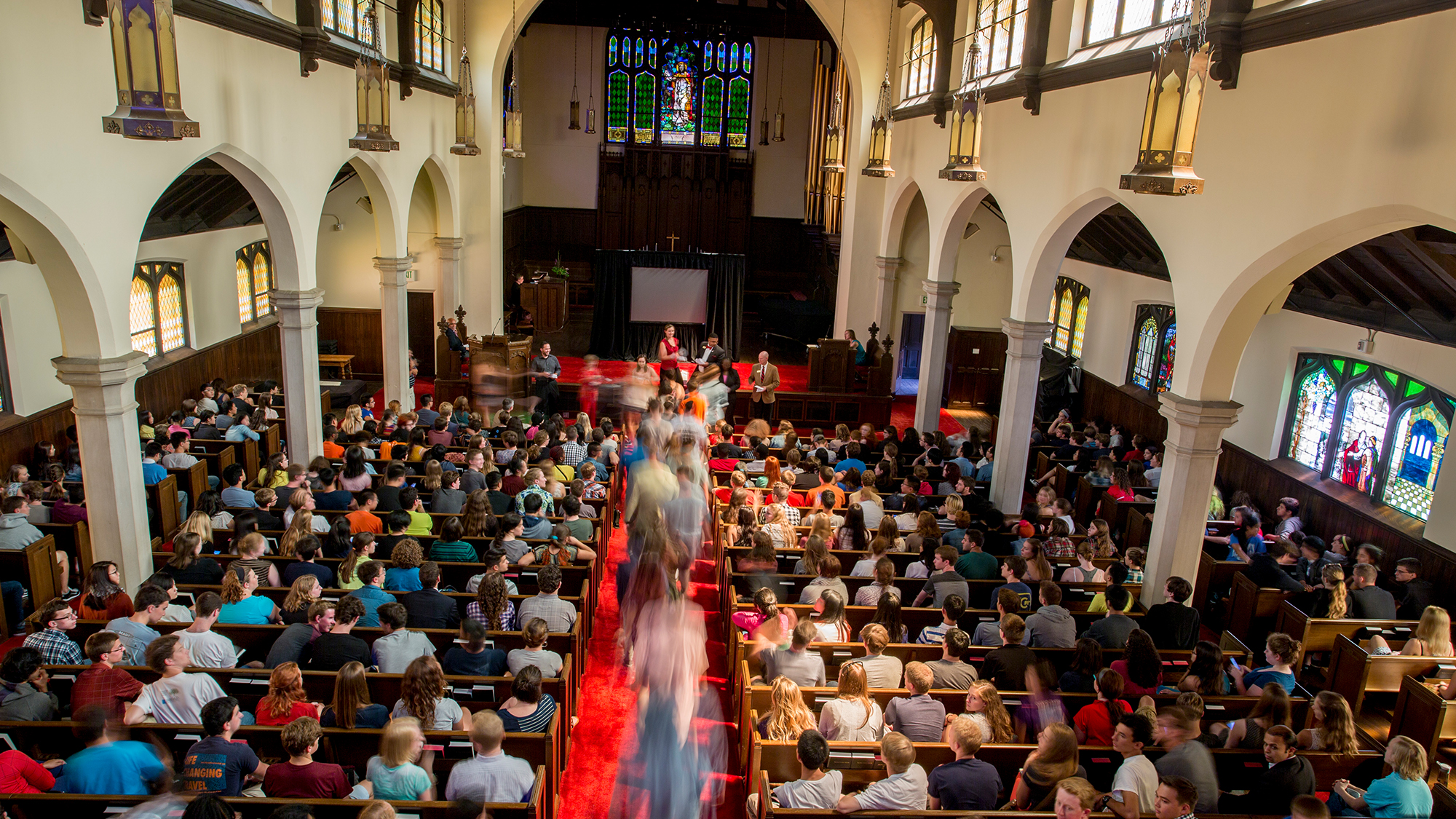 View of a full Herrick Chapel from the balcony