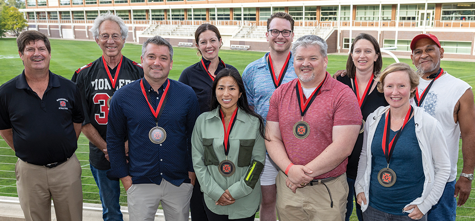 Fall 2022 members of Grinnell College Athletics hall of fame and athletics director