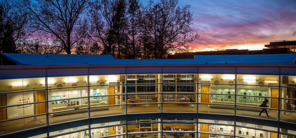 Sunset over the Noyce Science Center elbow 