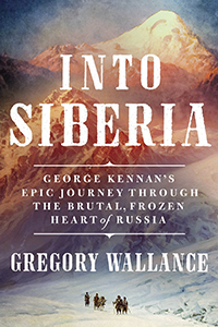 Into Siberia cover with a photo of a snow-covered mountain with a small group of people on a snowy path