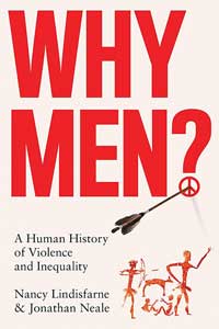 Why Men? cover depicting red cave-art style figures with an arrow piercing a modern peace sign