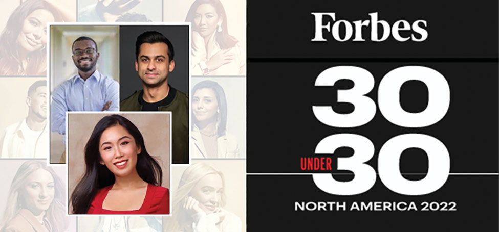 Forbes 30 under 30 with images of the three winners