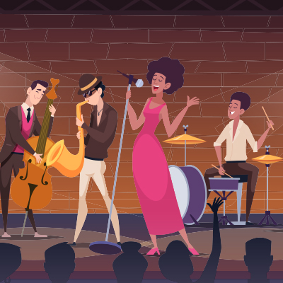 Illustration of a jazz band and singer