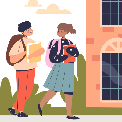 Illustration of two students with backpacks