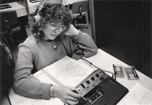 Student listening to tapes