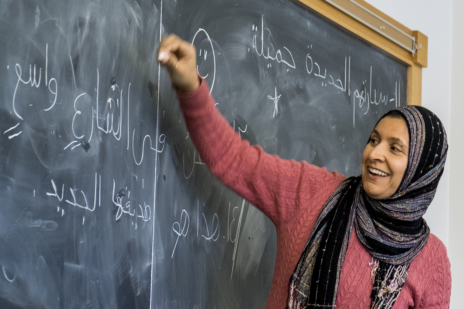 Mervat Youssef teaches in front of the classroom  