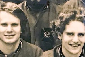 Doug Johnson ’77 and John Chambers ’77 in their senior year swim team photo