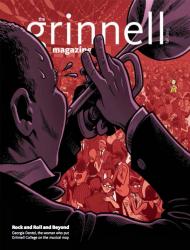Cover of Fall 2015 Magazine, Illustration of Louis Armstrong playing in Grinnell in1964